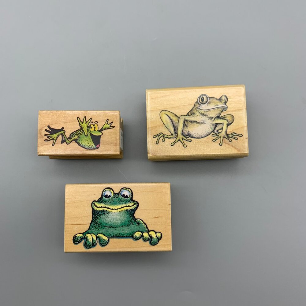 Set of 3 Rubber Stamps with Frogs in Different Poses